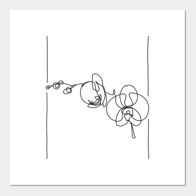 Orchid Flowers Line Drawing - Black